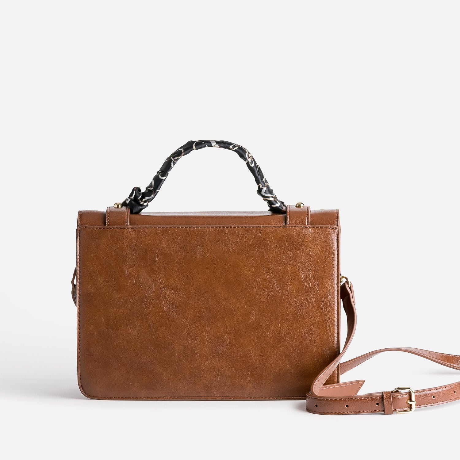 Sac à main cognac avec anse foulard motif