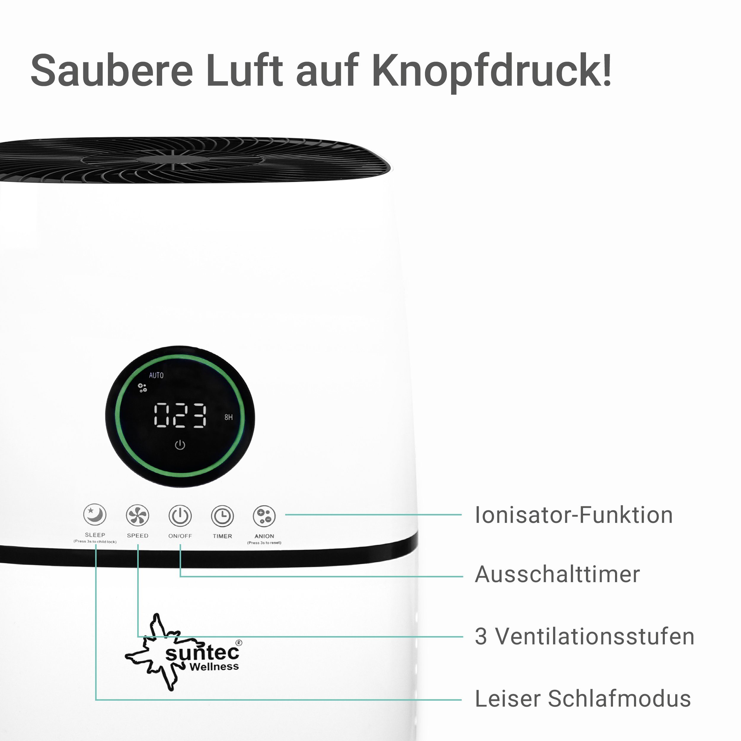 Suntec Wellness Luftreiniger AirCare 4000 VirusEx H14 MultiFilter, für 40 m² Räume, 4 in 1 Luftreinigung, Luftwäscher mit H14 HEPA-Filter, Timer, 65 W