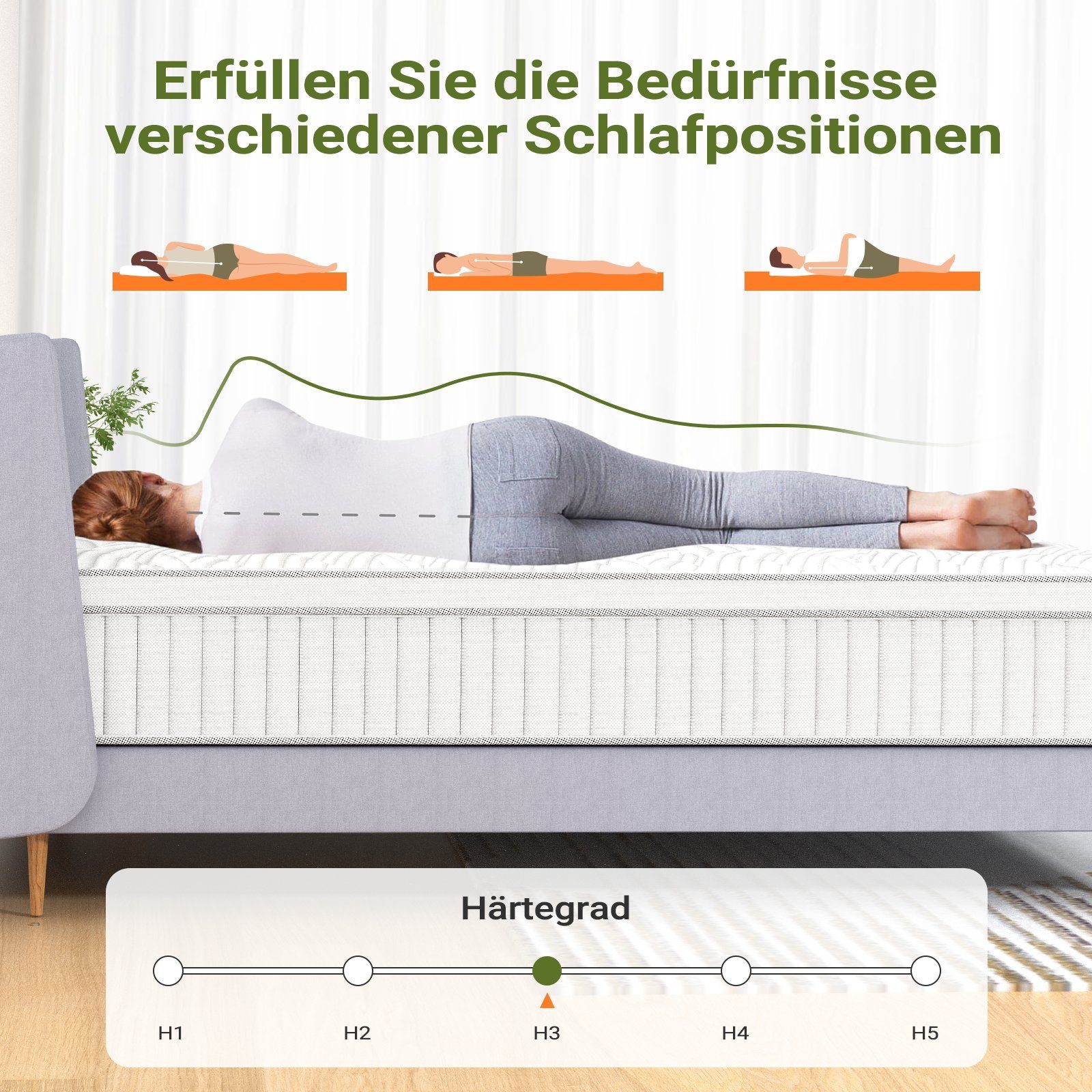 Boxspringmatratze Matratze 90/120/140/160/180x200cm, 25cm Federkernmatratze, Härtegrad 3, BedStory, 25 cm hoch, Taschenfederkernmatratze,Orthopädischem Tonnentaschenfederkernmatratze