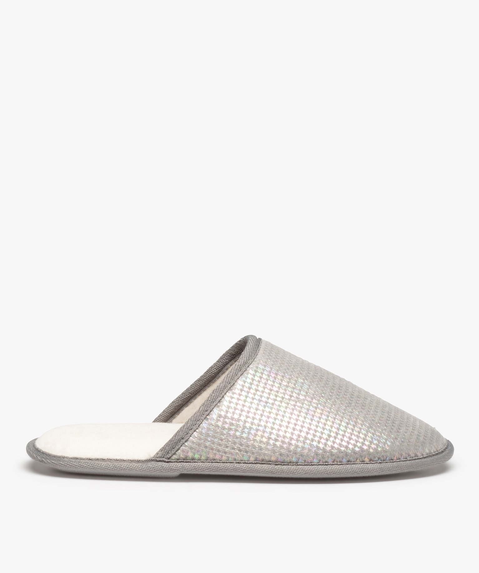 Chaussons femme mules irisées motif pied de poule gris | GEMO