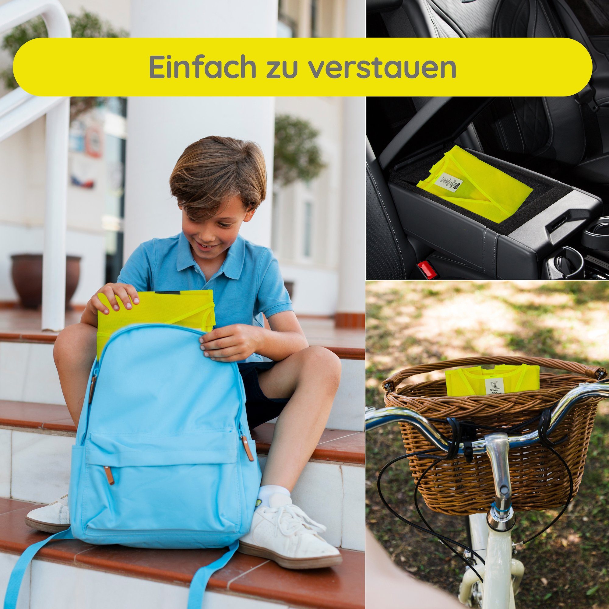 FLEXEO Warnweste Sicherheitsweste für Kinder (2-tlg) Kinderwarnweste für Fahrrad Straßenverkehr, neongelb, 2 Stück