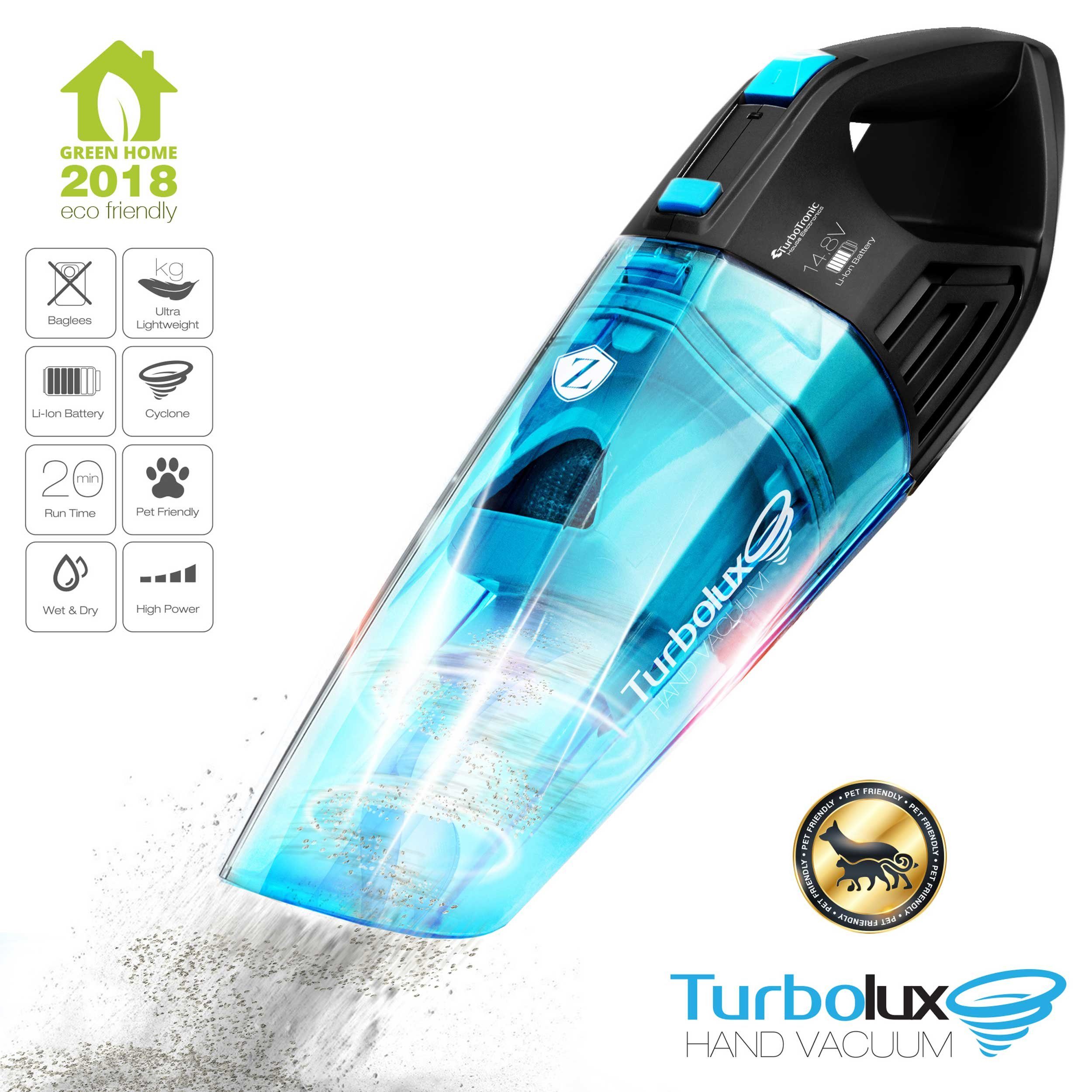 TurboTronic by Z-Line Handstaubsauger 4kpa, 20 Min. Laufzeit, ultra-Leichtgewicht Boden Staubsauger, 100 W, beutellos, kabelloser Sofa Couch Tisch Handsauger mit Ladestation