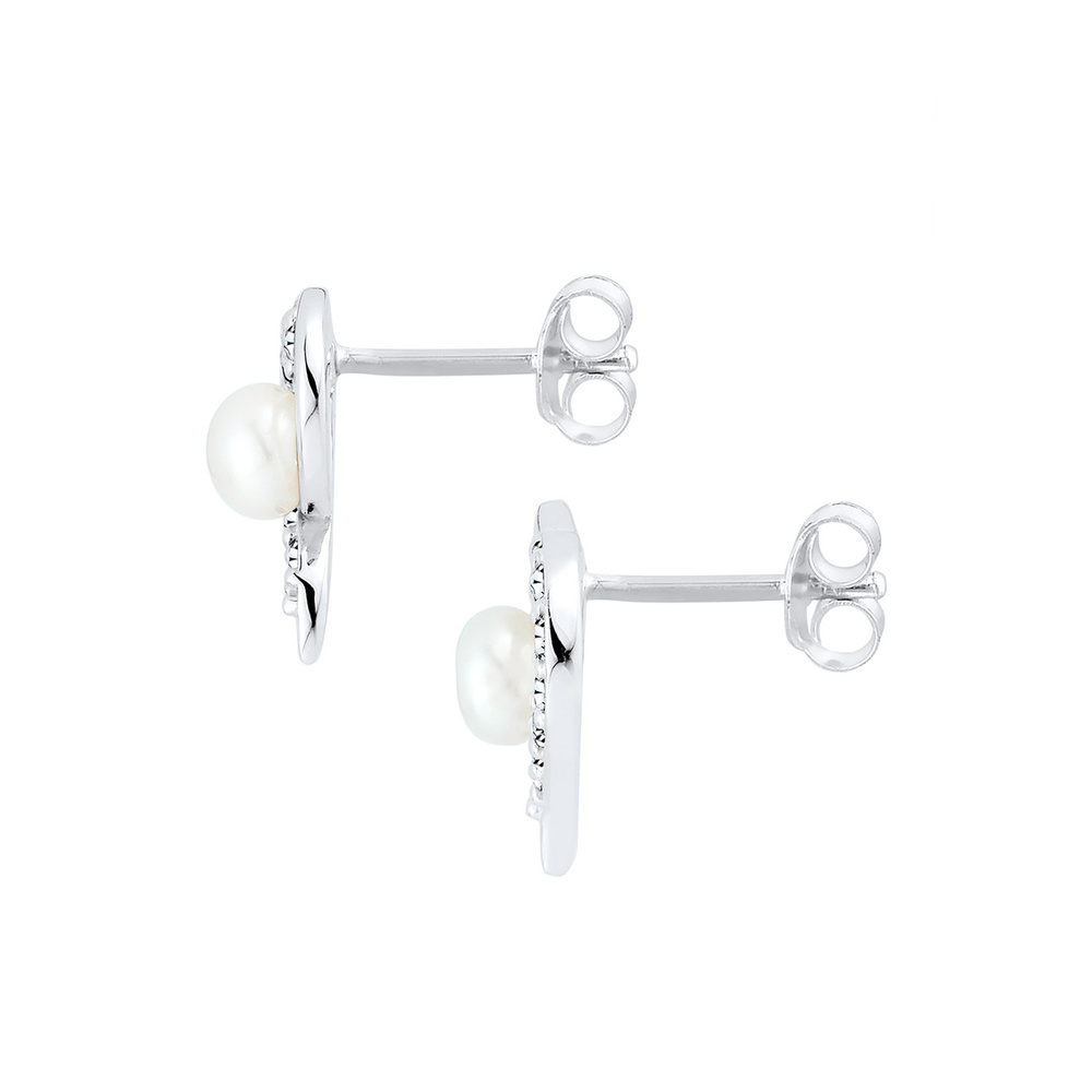 Elli Elli Boucles d'Oreilles Femme Perles d'Eau Douce en Forme de Coeur avec Cristaux  Boucles d'oreilles