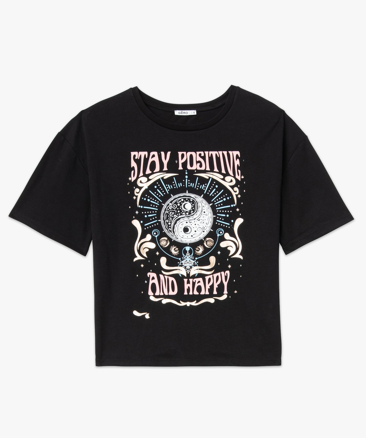 Tee-shirt à manches courtes avec motif Yin et Yang femme noir | GEMO