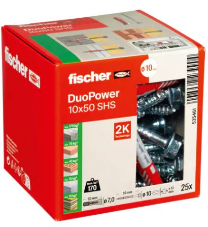 Fischer 535461 DuoPower-kontakt 10x50 med sexkantsskruv 25 delar