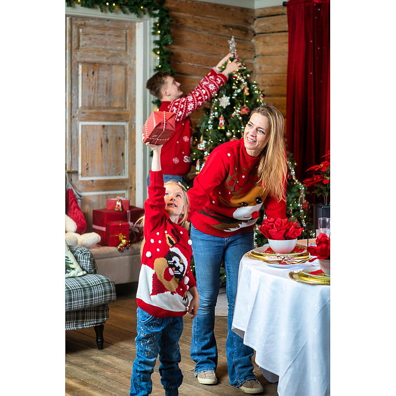 Aå Julegenser str XXL m/LED reinsdyr marine