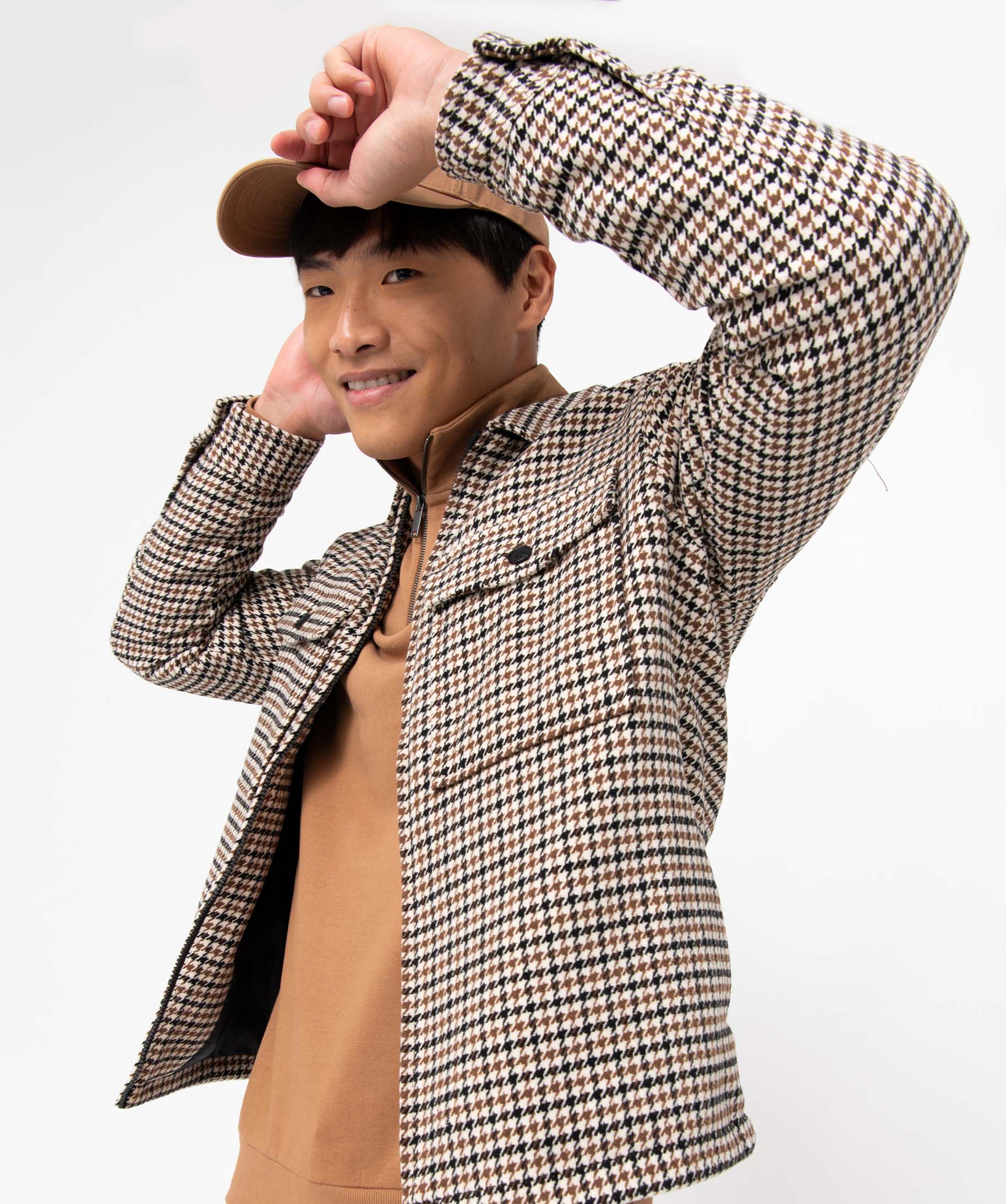 Veste homme zippée à motif pied de coq carreaux | GEMO
