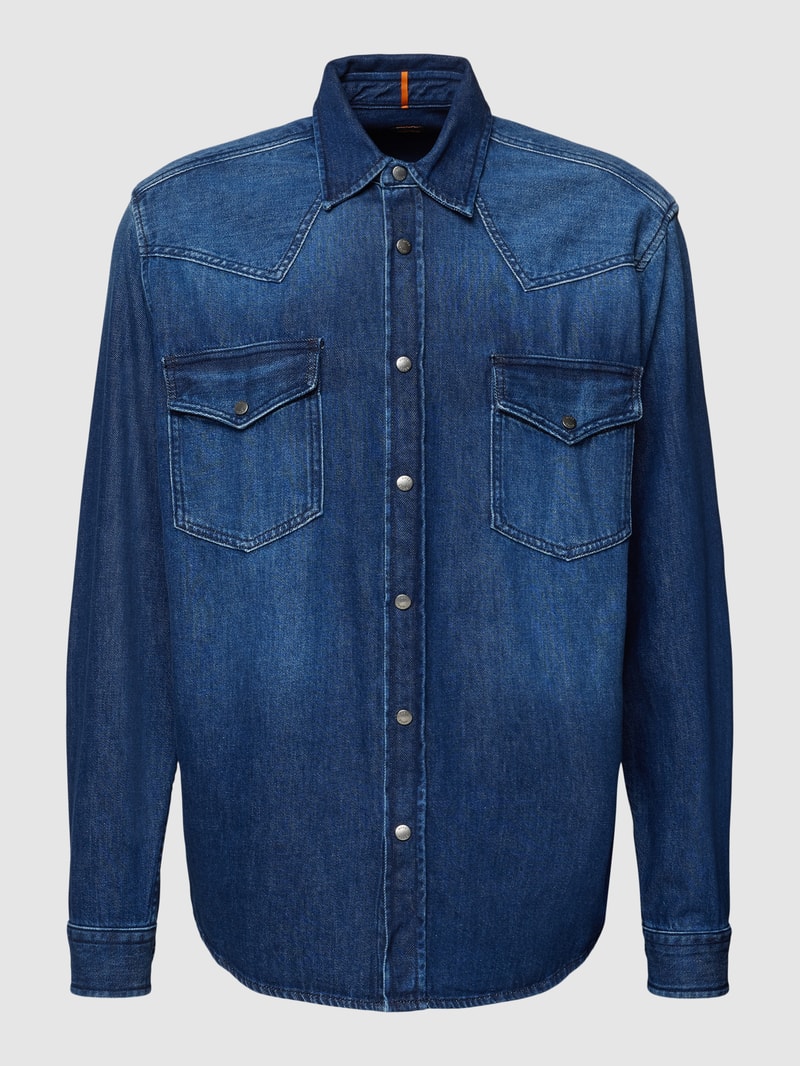 Regular Fit Jeanshemd mit Pattentaschen in marineblau