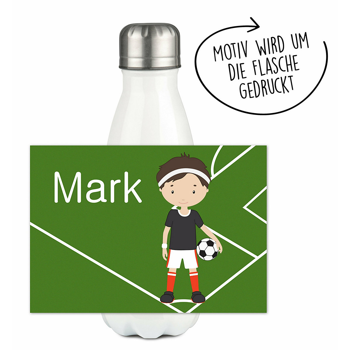 Edelstahl Kinder Thermoflasche / Trinkflasche bunt Fußballspieler Spülmaschinenfest, Auslaufsicher, Bruchfest, Doppelwandig, Für Heißgetränke geeignet, Mit Deckel, Isoliert