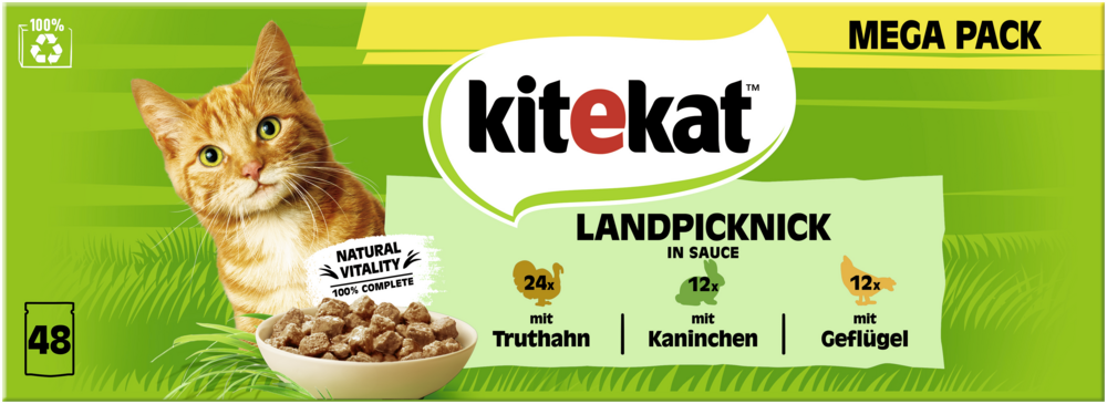 KITEKAT ™ Portionsbeutel Multipack Landpicknick in Sauce 3 Varietäten 48 x 85g