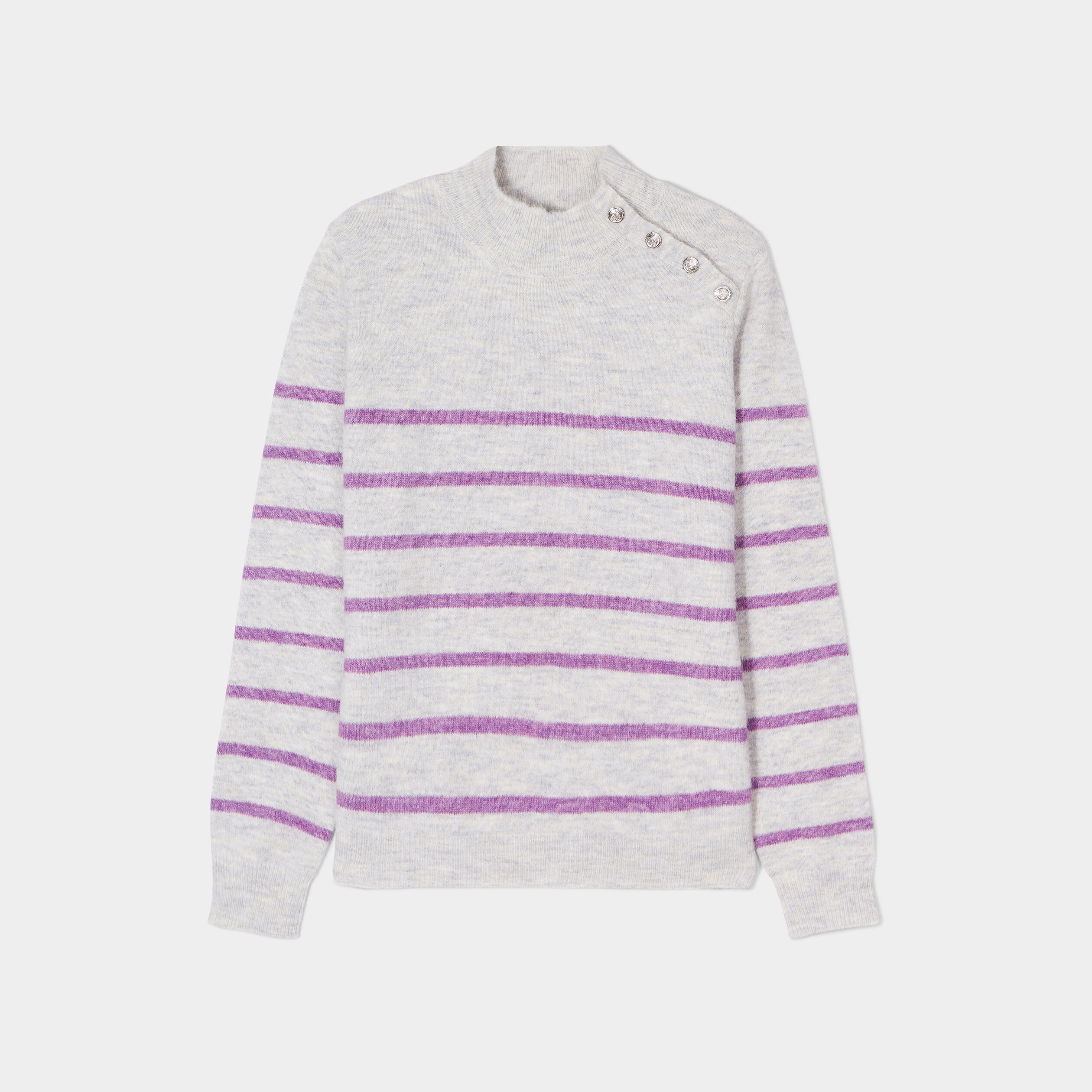 Pull marinière boutons à l'épaule gris clair femme | La Halle