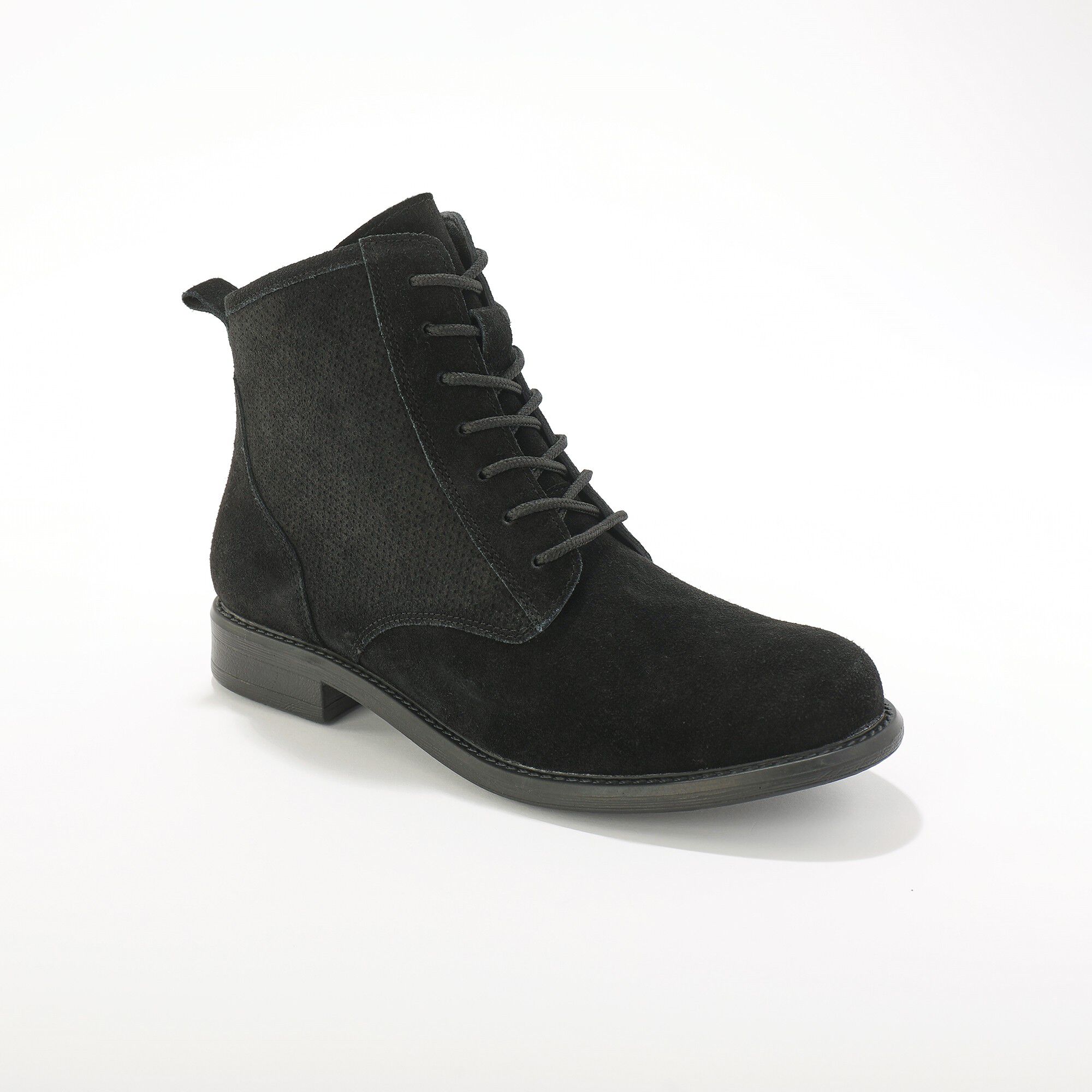 Bottines montantes à lacets, croûte de cuir détails embossés