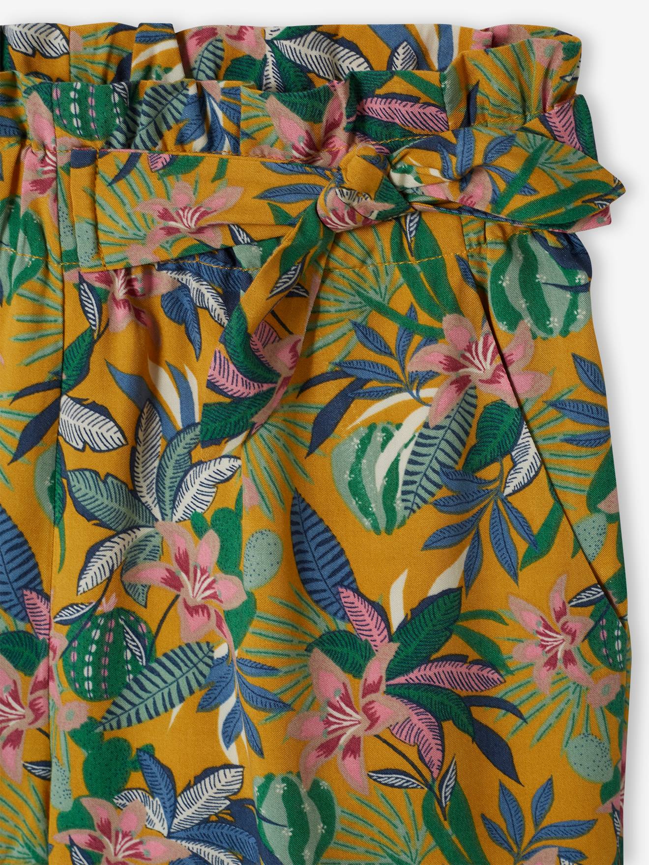 Pantalon large motifs fleurs fille moutarde
