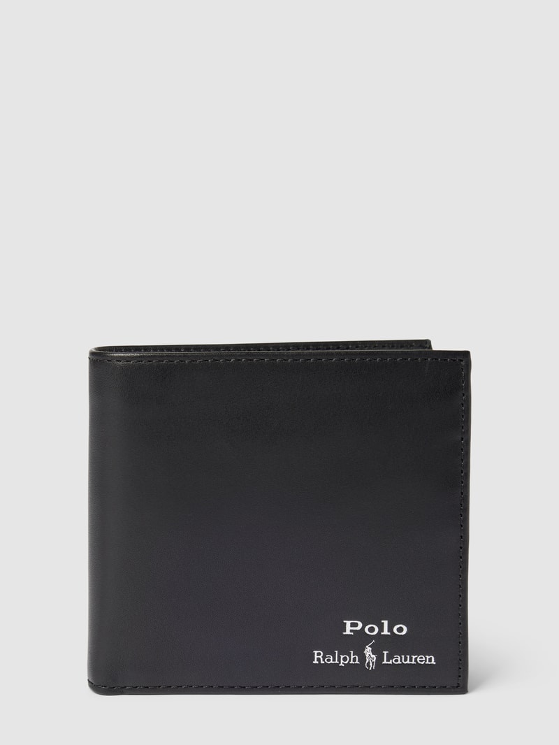 Portemonnaie aus Rindsleder mit Label-Print in schwarz