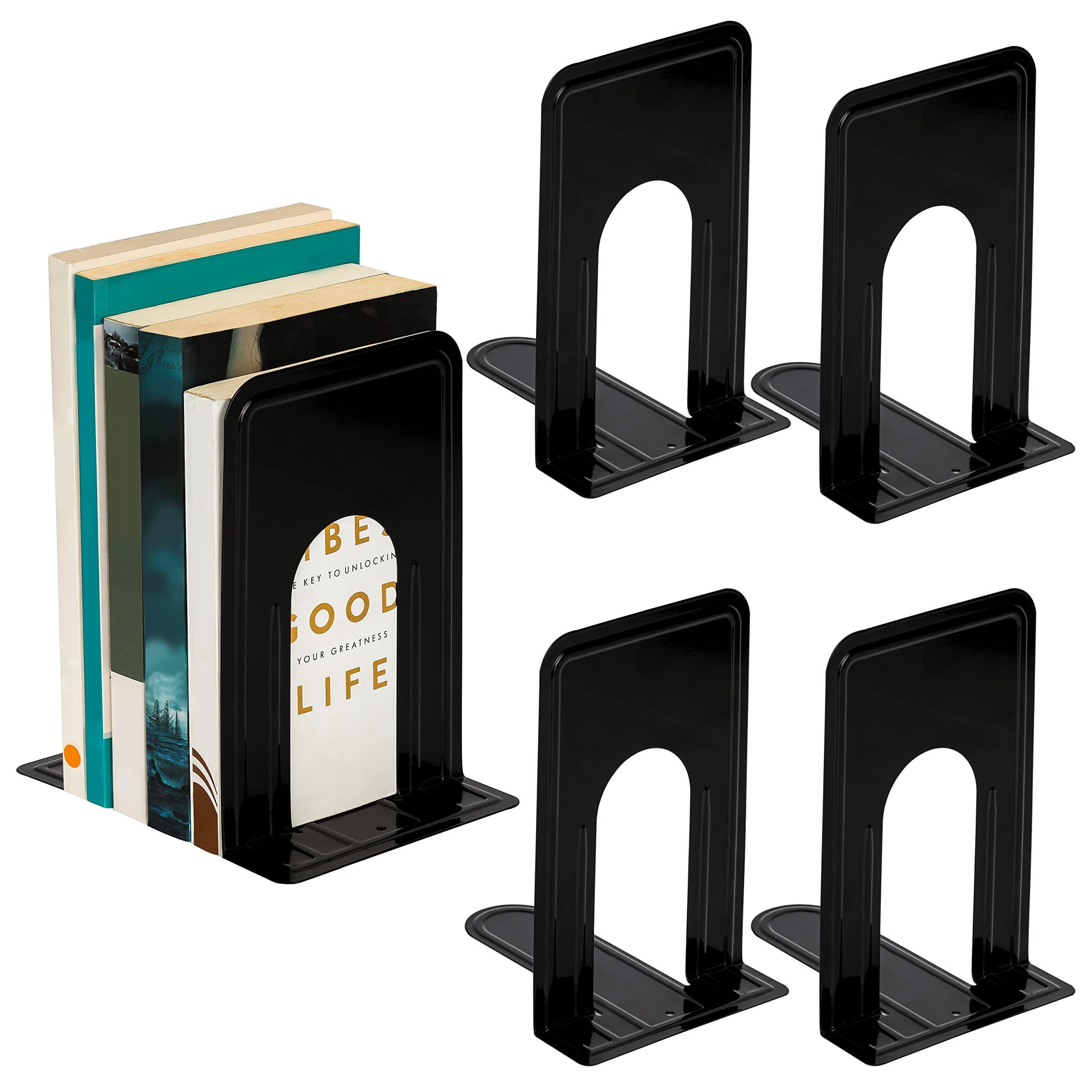 Belle Vous Zeitungsständer Metallische Schwarze Rutschfeste Buchstützen für Bücher und DVDs, Metal Black Anti-Slip Bookends for Books and DVDs