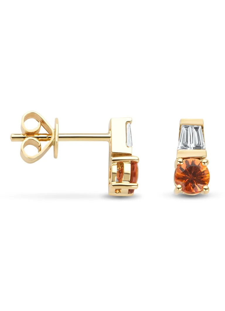 Diamond Point Yellow gold earrings, 0.59 ct orange sapphire, Eden
