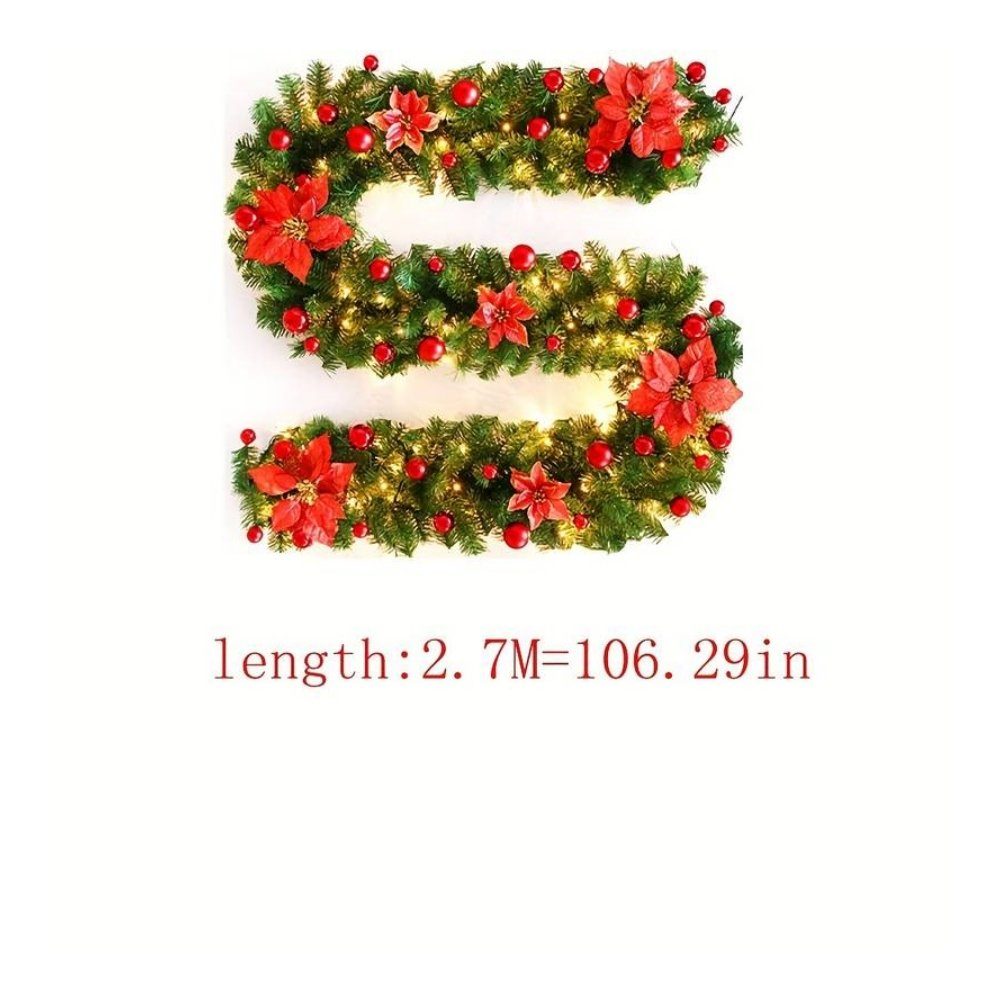 AROMUJOY Christbaumschmuck Weihnachtsdekoration, leuchtende Rattan-Girlande, 2,7 m, Ornamente