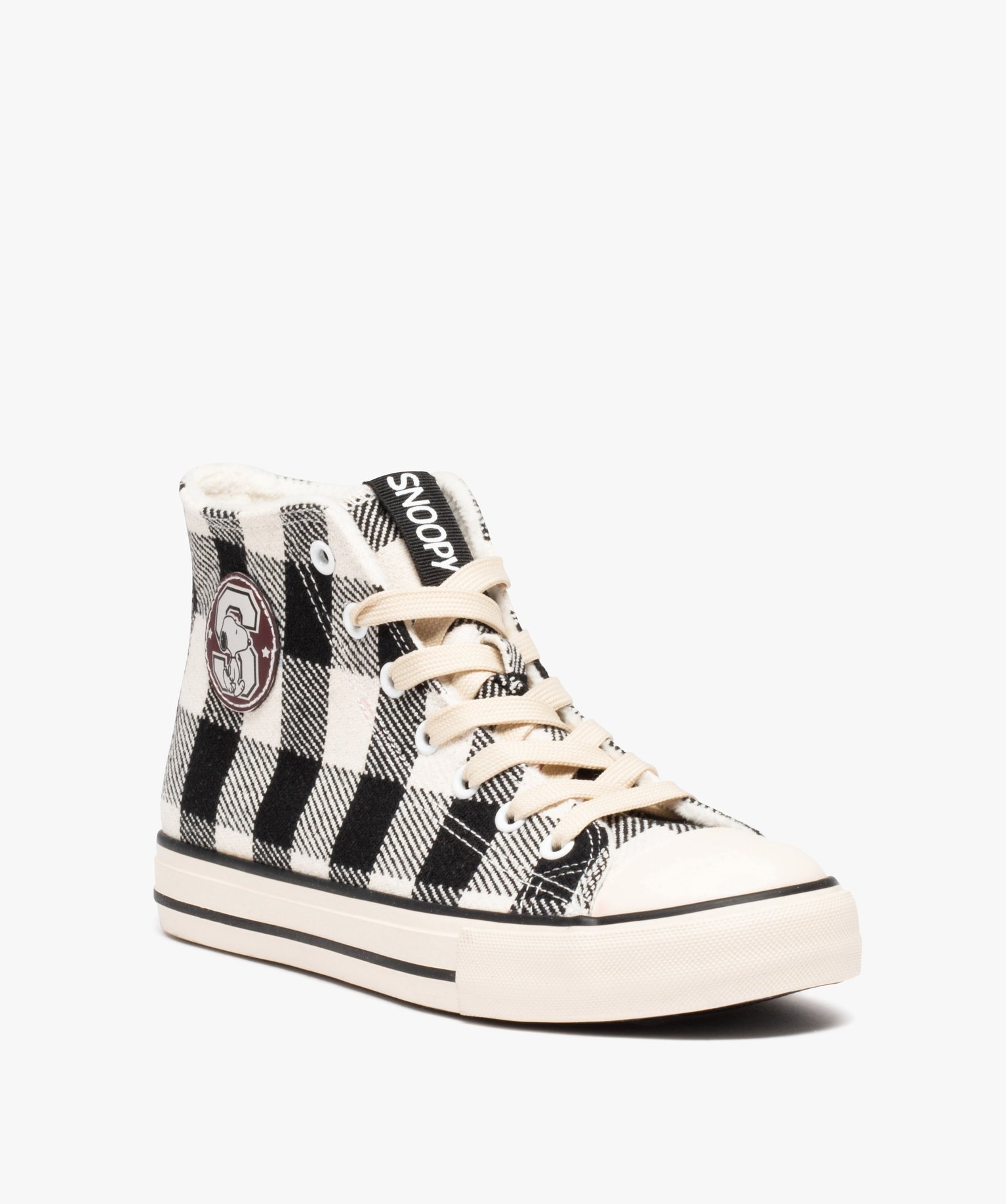 Baskets femme montantes en toile avec motif à carreaux - Sn... noir | GEMO
