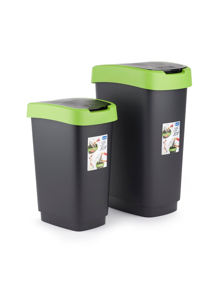Rotho TWIST Abfalleimer 50l - 2-in-1 Deckel - ideal zur Mülltrennung zuhause in Grün / Schwarz günstig kaufen onesize