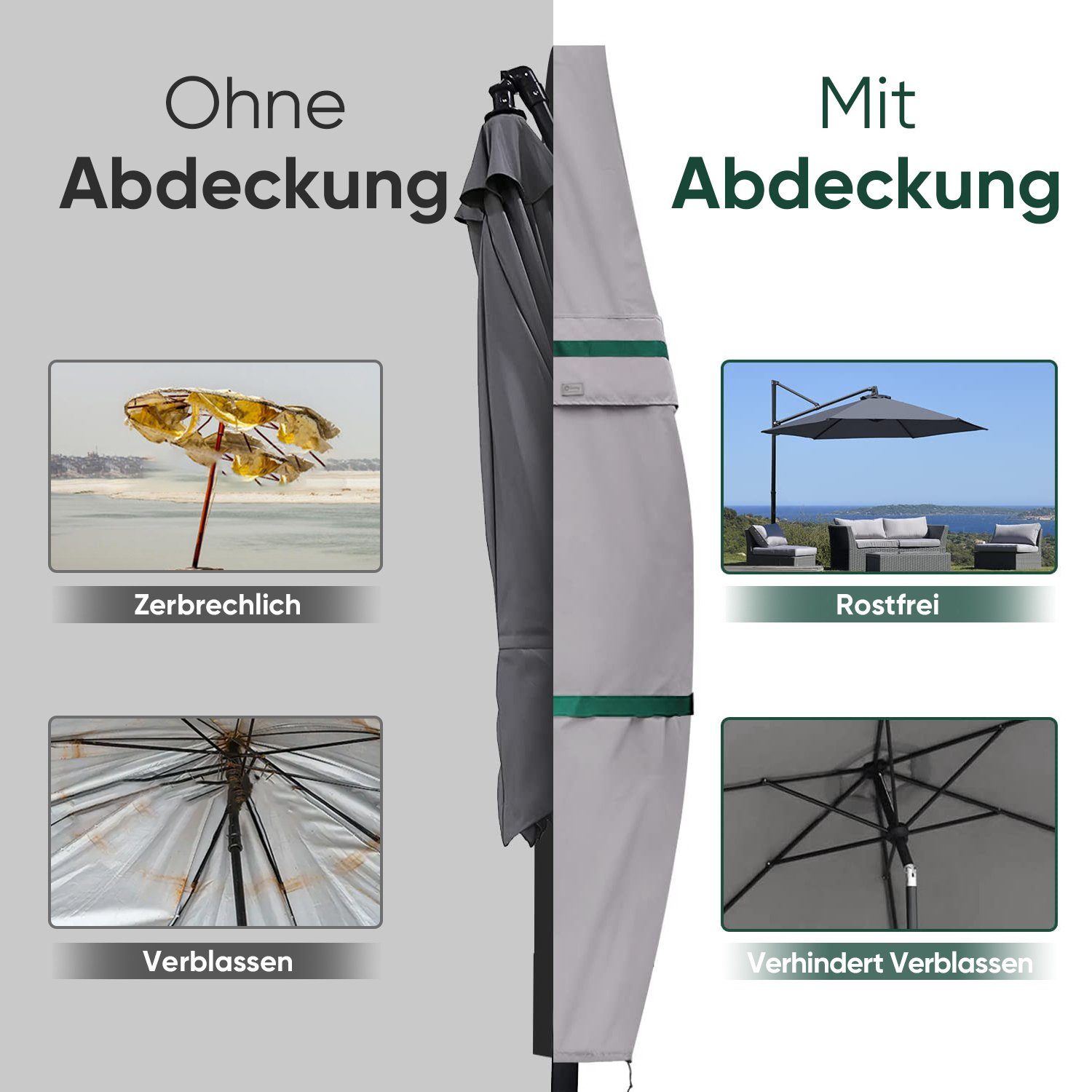 Sekey Sonnenschirm-Schutzhülle Ampelschirm Abdeckhauben Sonnenschirm, aus Polyester, bis Ø 300 cm, Winterfest, Wasserabweisend, Wetterfest, Robust, Reißfest