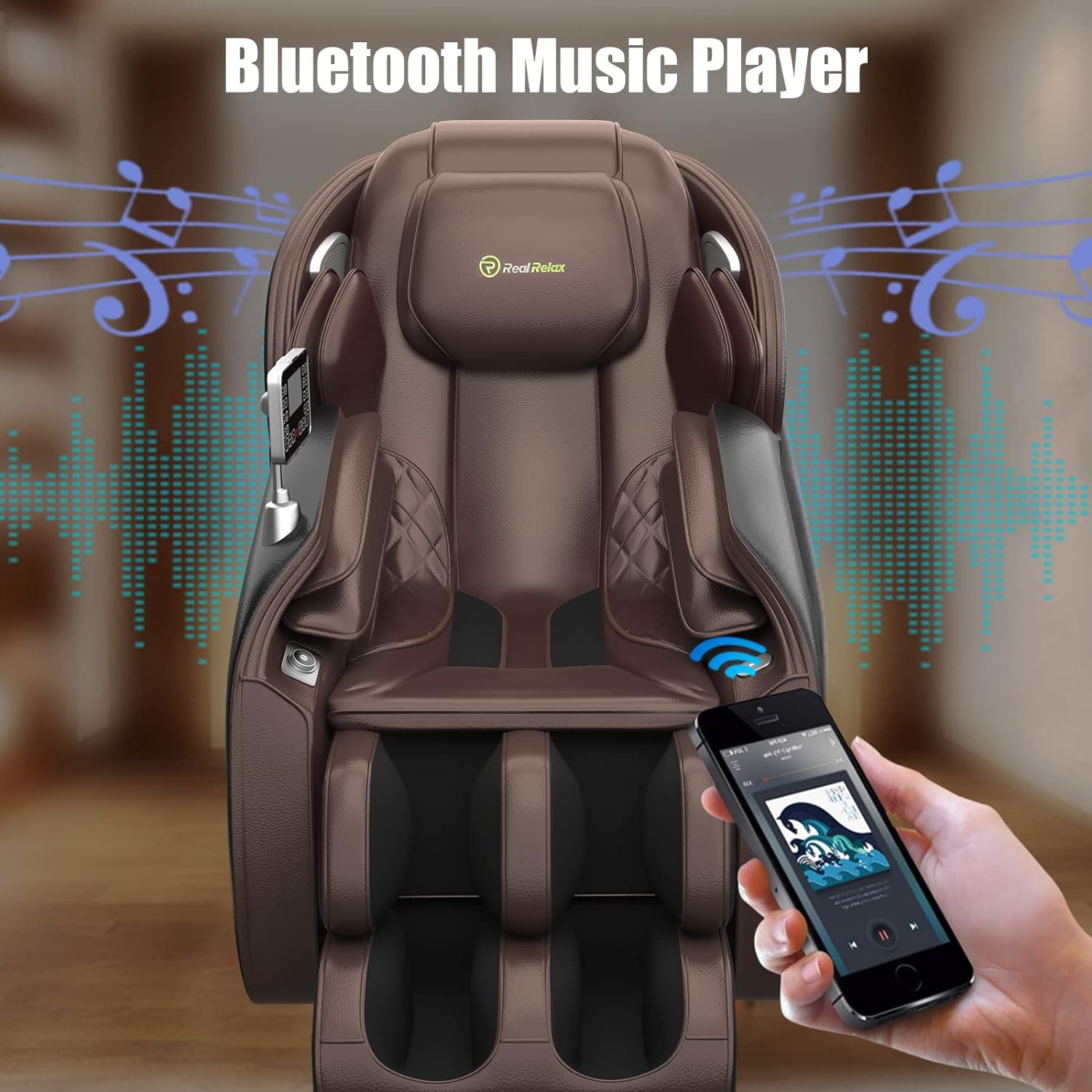 Real Relax Massage Chair, Full Body Zero Gravity SL-Track Shiatsu Massage Recliner Chair with Heat Body Scan Bluetooth Foot Roller APP Control, Favor-06 Brown