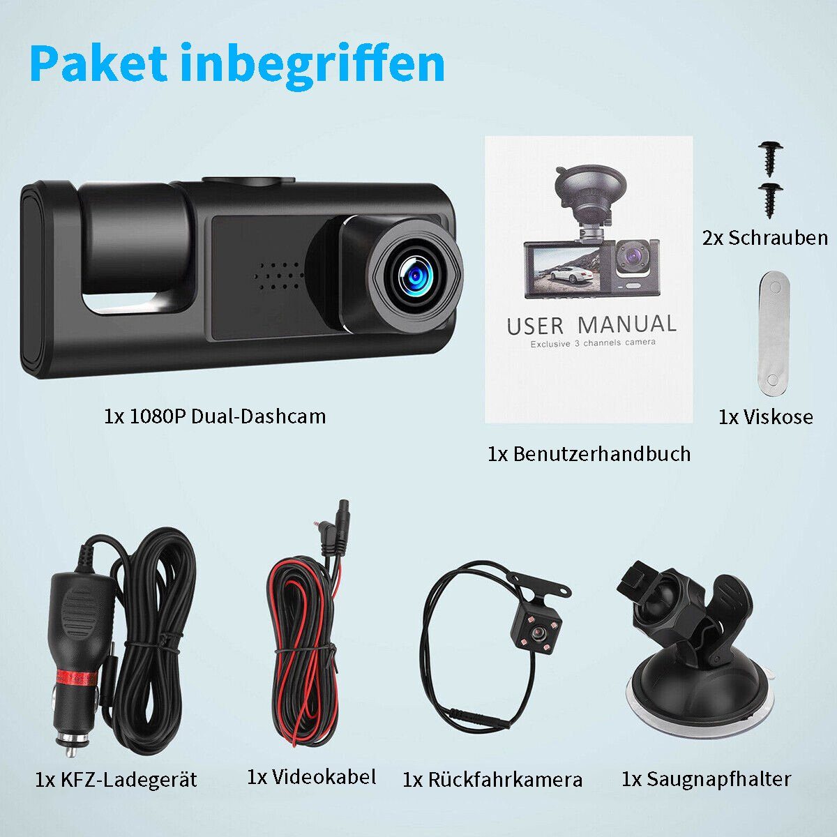 Yoyaxi 1080P Doppelobjektiv-Auto-Dashcam-Recorder, G-Sensor Dashcam (Vorder- und Rückkamera, Video-DVR)