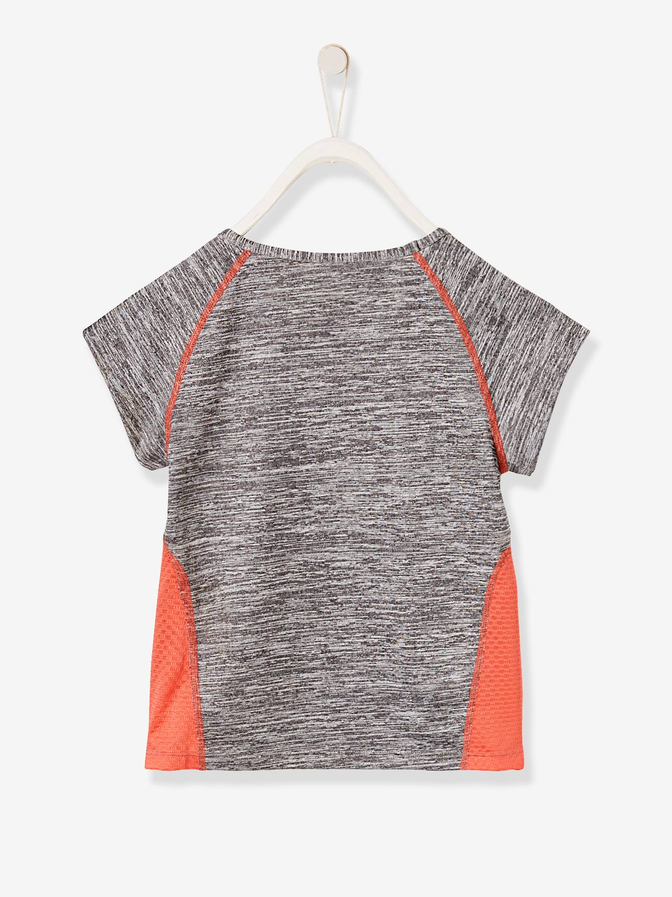 T-shirt fille sport manches courtes motif étoile gris