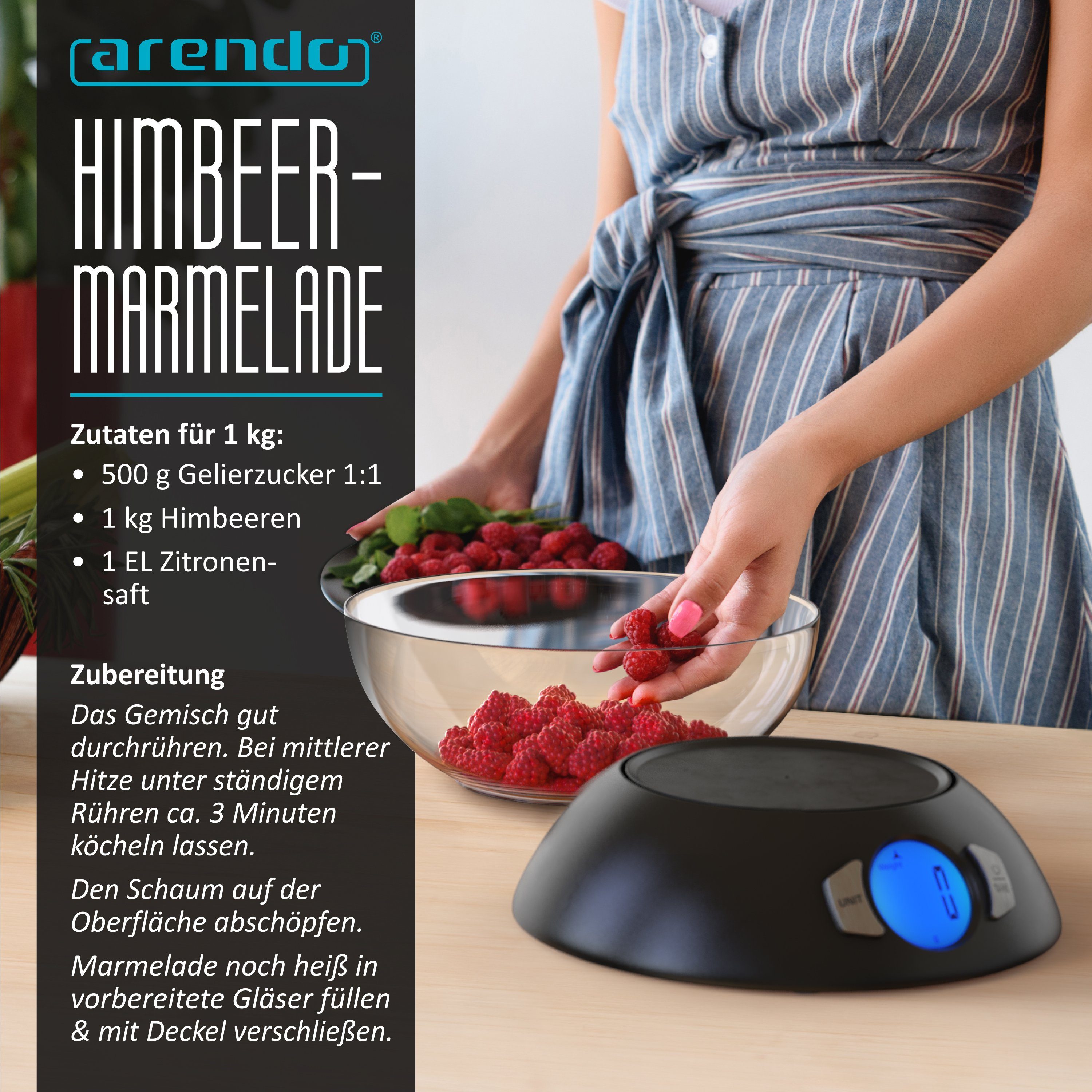 Arendo Küchenwaage, digital mit großer Schale, bis 5000g, LCD Display, Tara, Auto Off