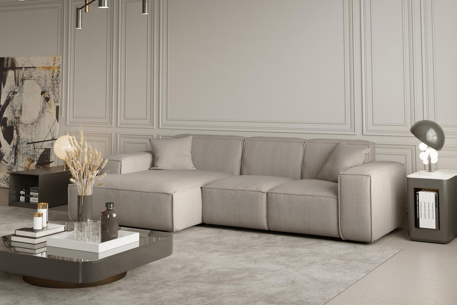 Beautysofa Ecksofa Lugano mini, L-form Ecke, im modernes Design, 266 cm Polsterecke für Wohnzimmer, mit Wellenfedern