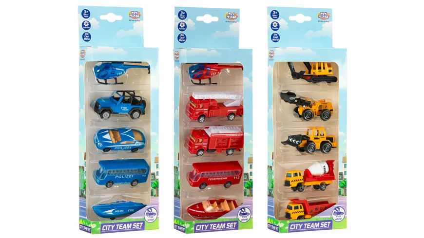 Müller - Toy Place - City Team Set - 5 Fahrzeuge, 3-fach sortiert, 1 Stück