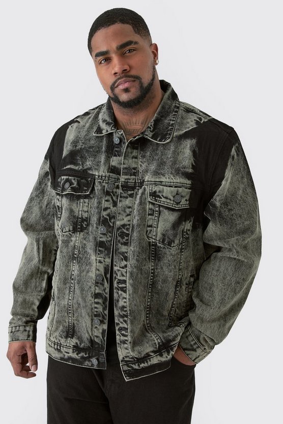 Plus Jeansjacke mit Acid-Waschung