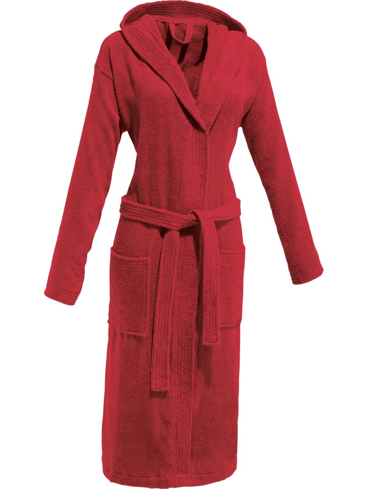 REDBEST Frottier Unisex-Bademantel mit Kapuze Chicago in rot günstig kaufen