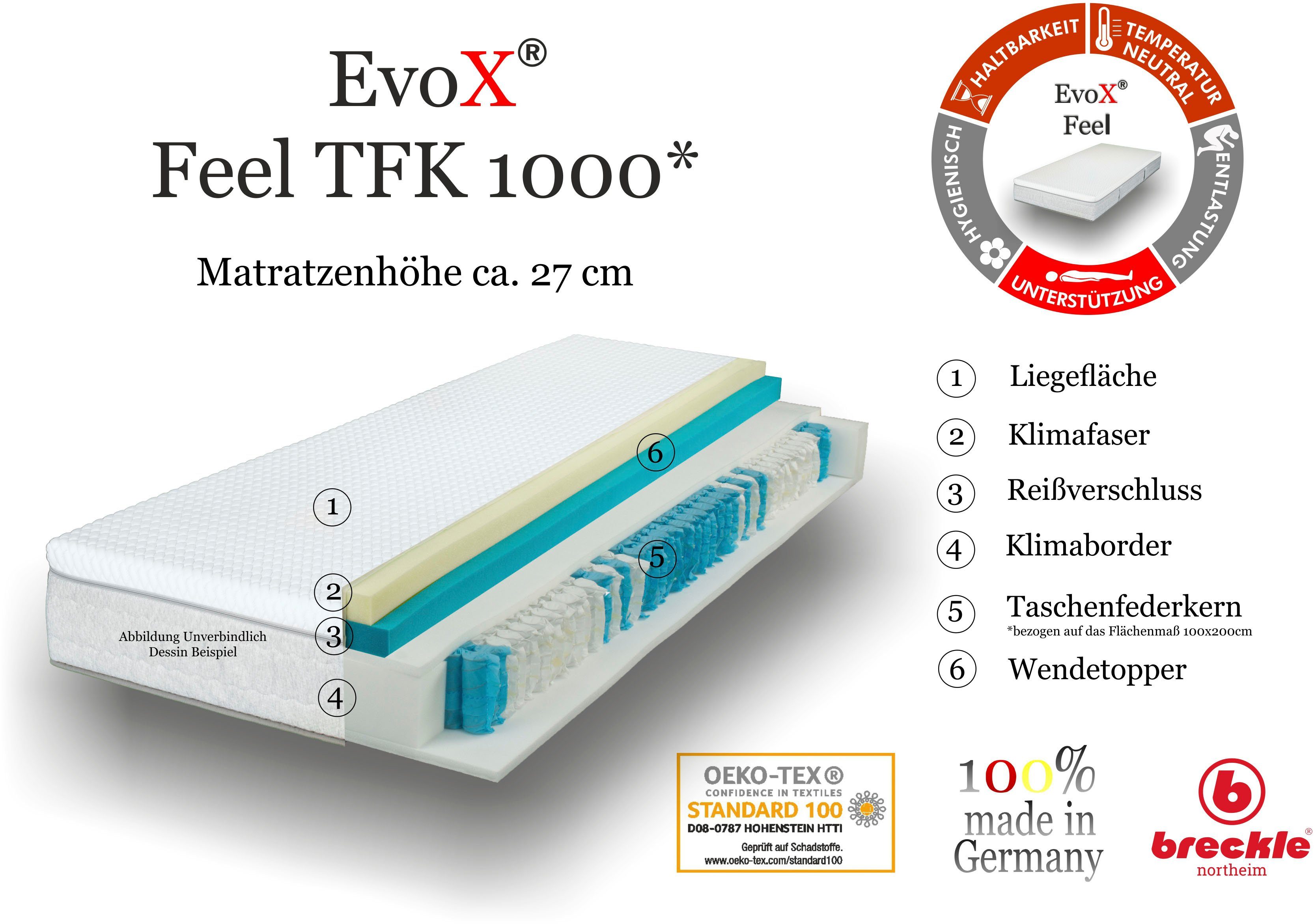Taschenfederkernmatratze EvoX Feel 1000, Breckle Northeim, 27 cm hoch, Wendematratze mit zwei unterschiedlich festen Liegeseiten