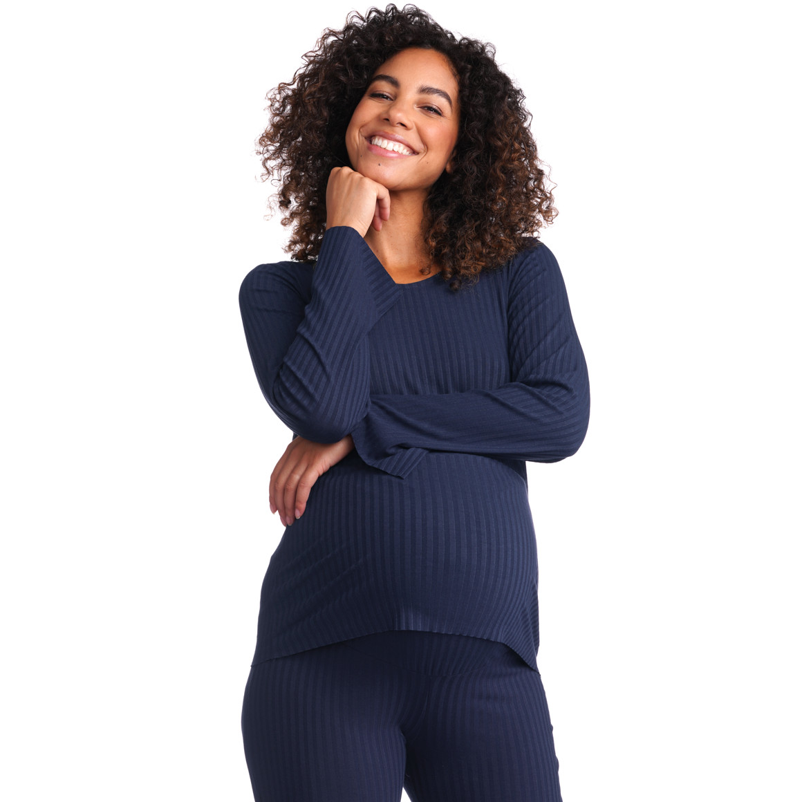 Damen Umstands-Loungeshirt in Ripp-Optik