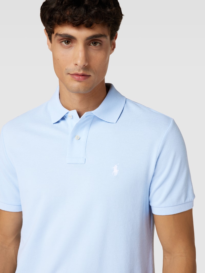 Poloshirt mit Logo-Stitching Modell 'BASIC' in hellblau