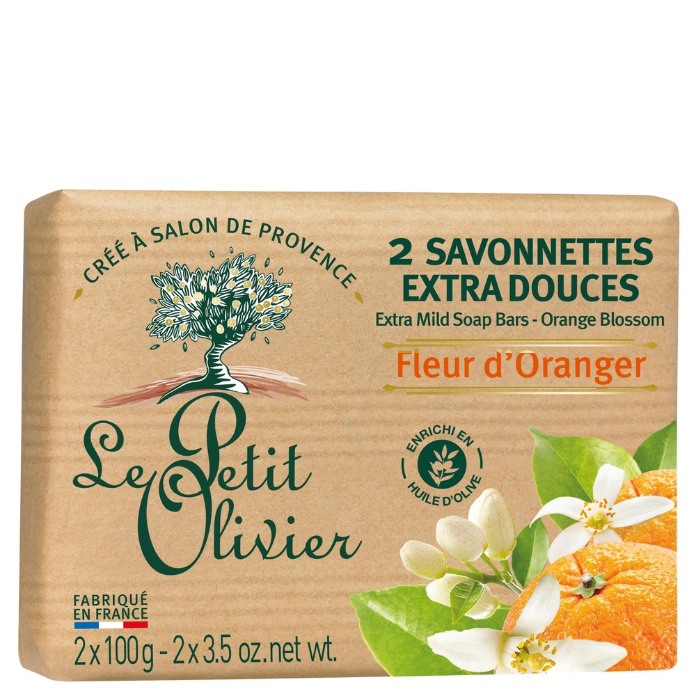 le petit olivier 2 Savonnettes Extra Douces Fleur d'Oranger Savon Solide Extra Doux
