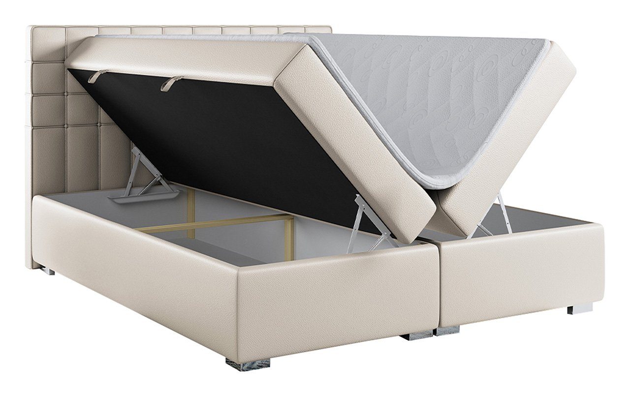 MKS MÖBEL Boxspringbett CARMEN, Multipocket-Matratze-Praktisch Polsterbett mit Kopfstütze