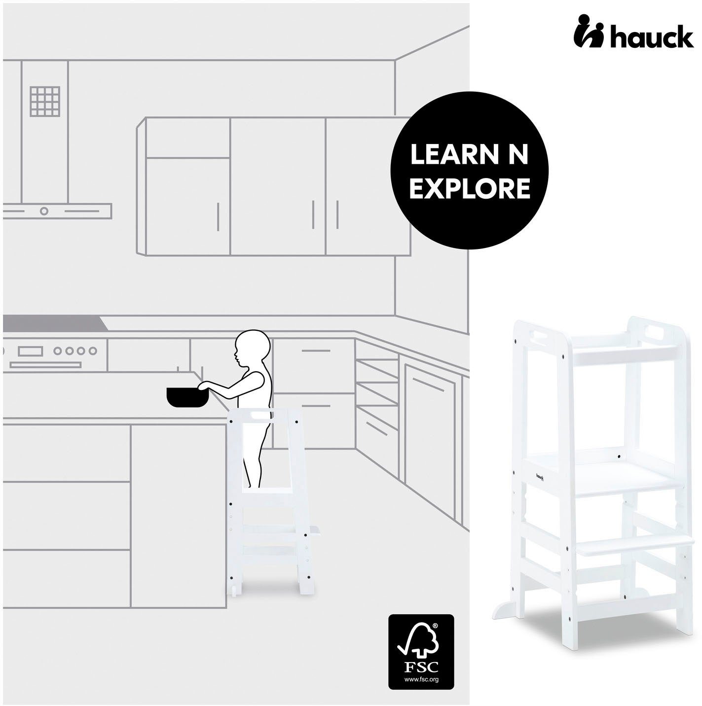 Hauck Stehhilfe Lernturm Learn N Explore, White, FSC® - schützt Wald - weltweit