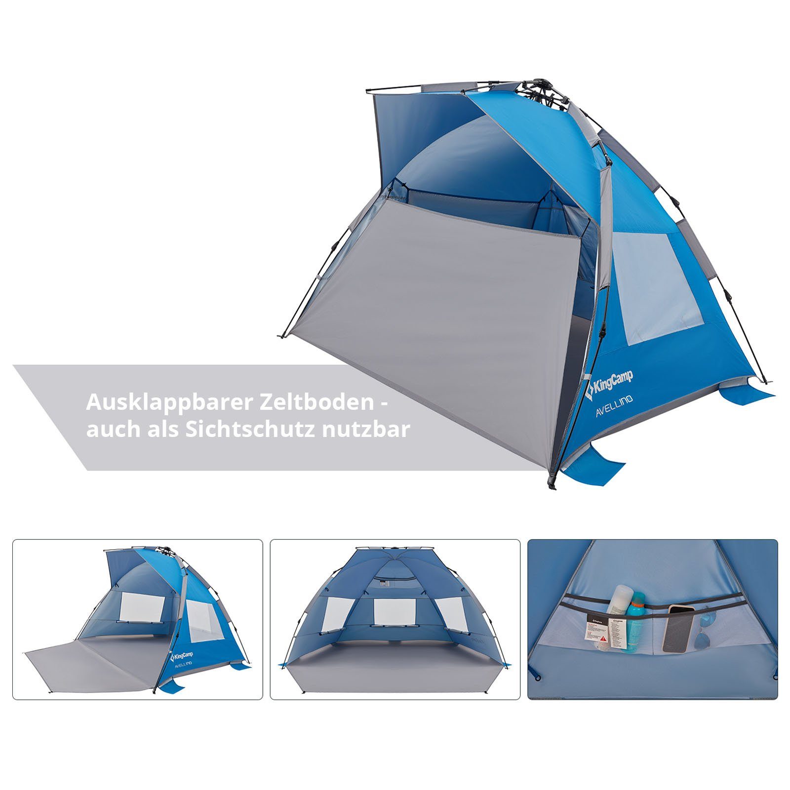 KingCamp Strandmuschel Strand Muschel Avellino Sekunden, Zelt XL Quick Pop Up Automatik UPF50+