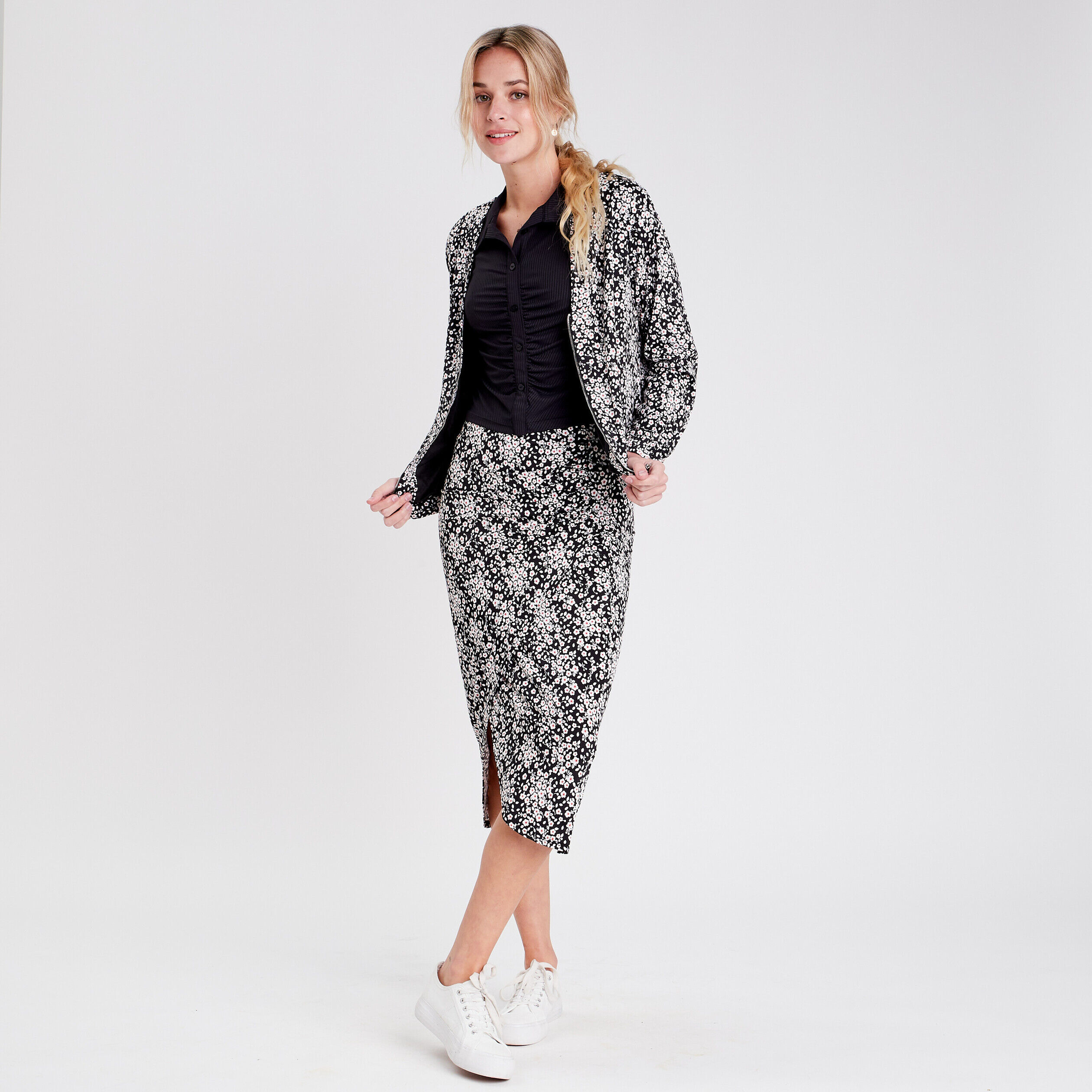 Veste teddy droite zippée noir femme | Cache Cache