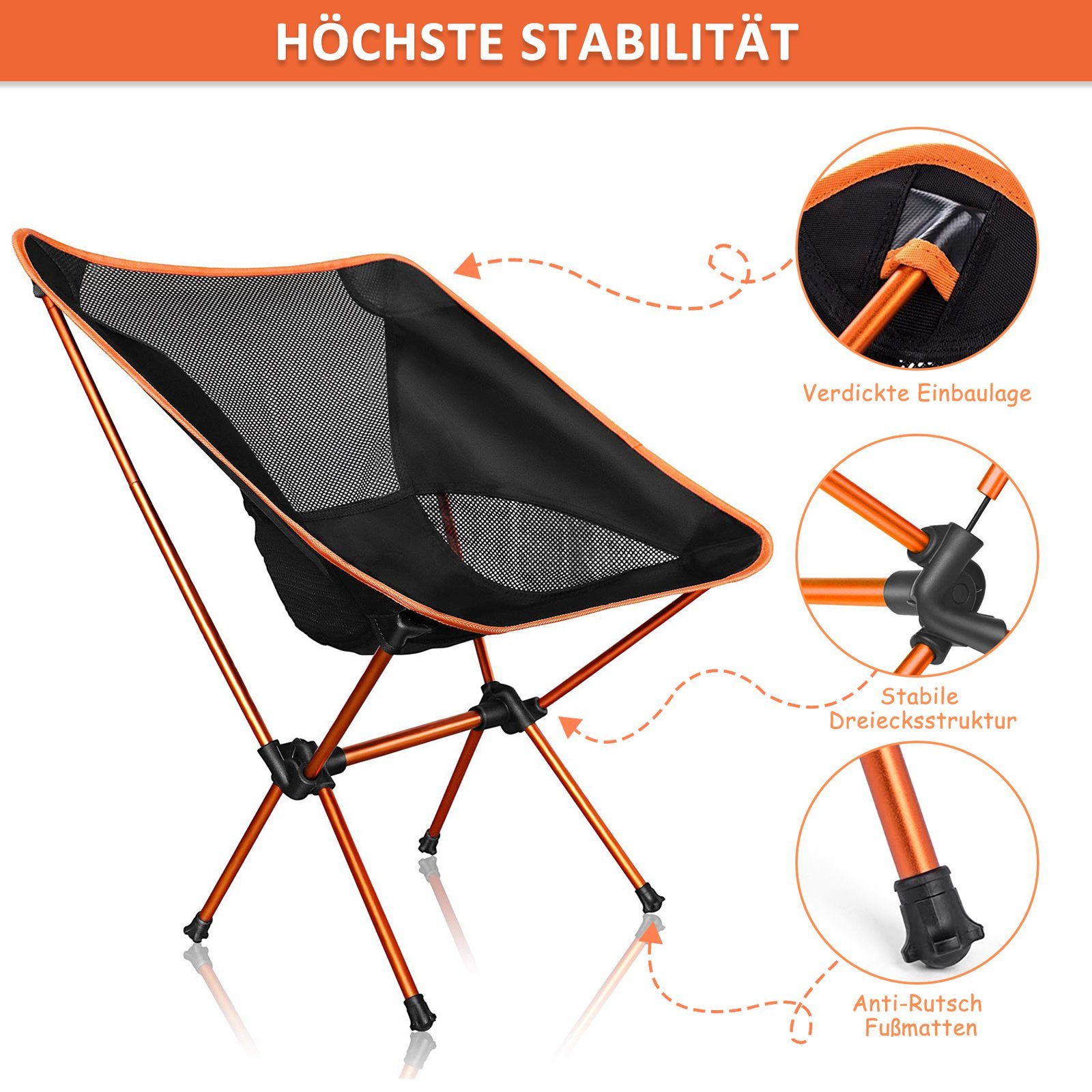 CALIYO Campingstuhl Campingstuhl Faltbar Camping Stuhl Tragbarer Campingstühle Angelstuhl (1 St), Campingstuhl 100kg Ultraleichter Kleiner Klappstuhl mit Tragetasche
