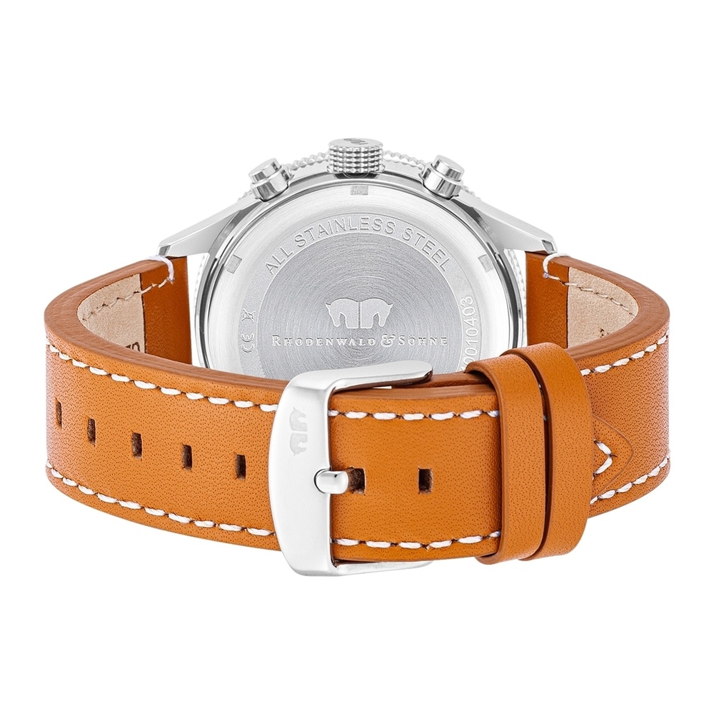 Rhodenwald & Söhne Chronographe Karthago II en Argent Cuir véritable en Marron Montre