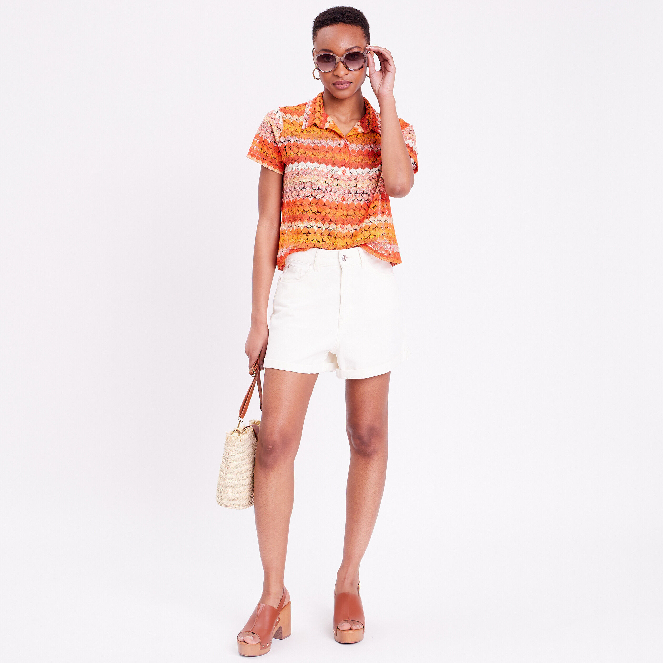 Blouse manches courtes crochet orange femme | Cache Cache