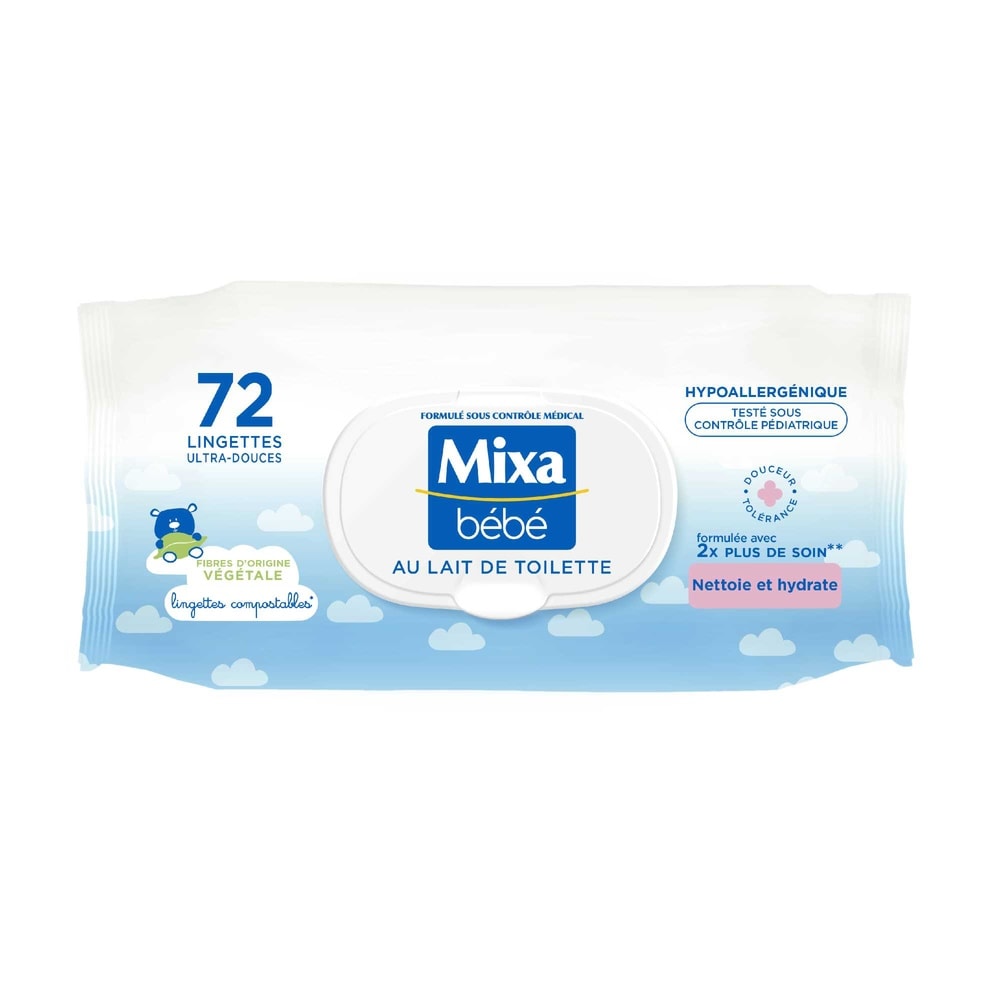 mixa Mixa Bébé Mixa Bébé Lingettes au Lait de Toilette- Fibres Végétales - Hypoallergénique