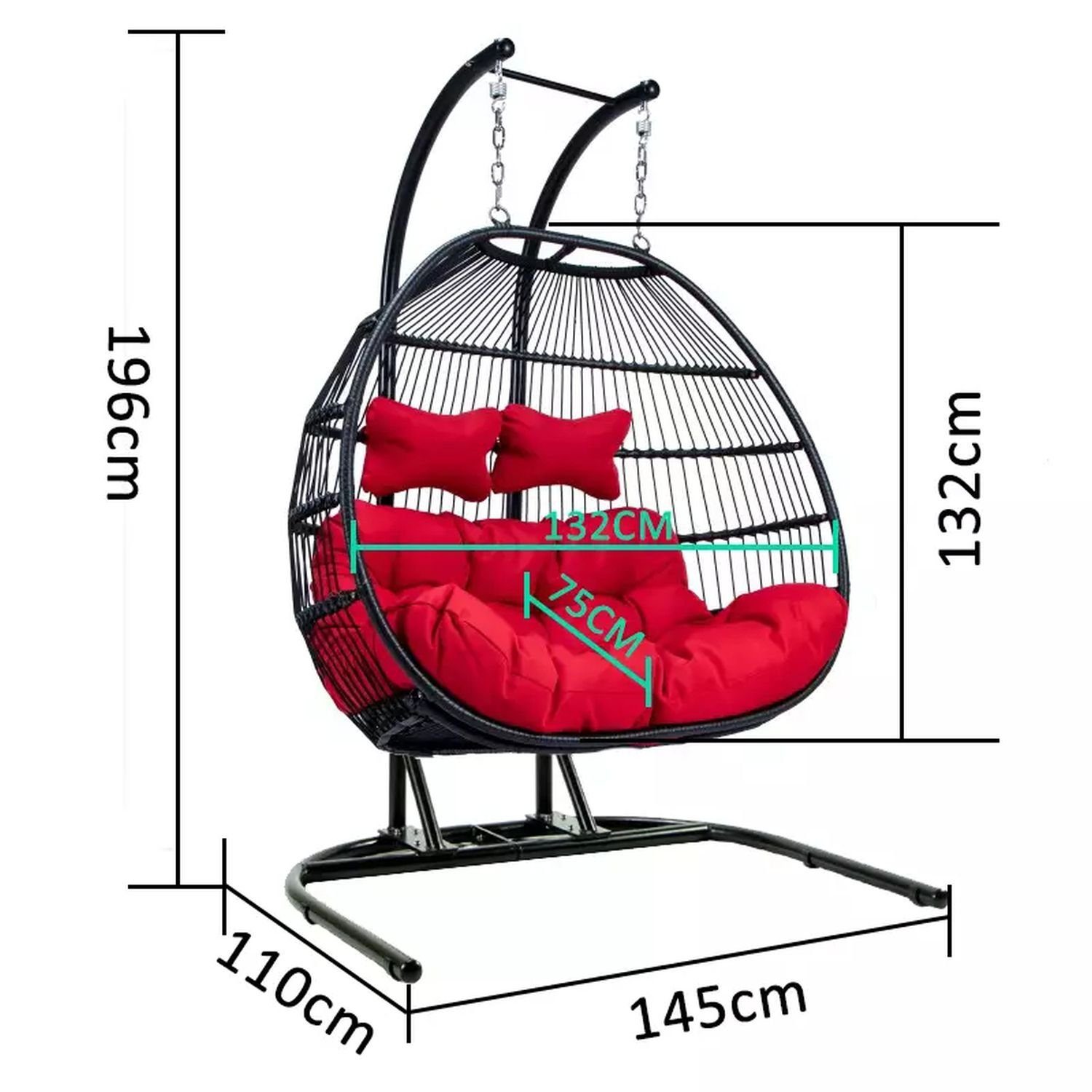 PureHaven Hängesessel Skyros II für 2 Personen 130x120x200 cm