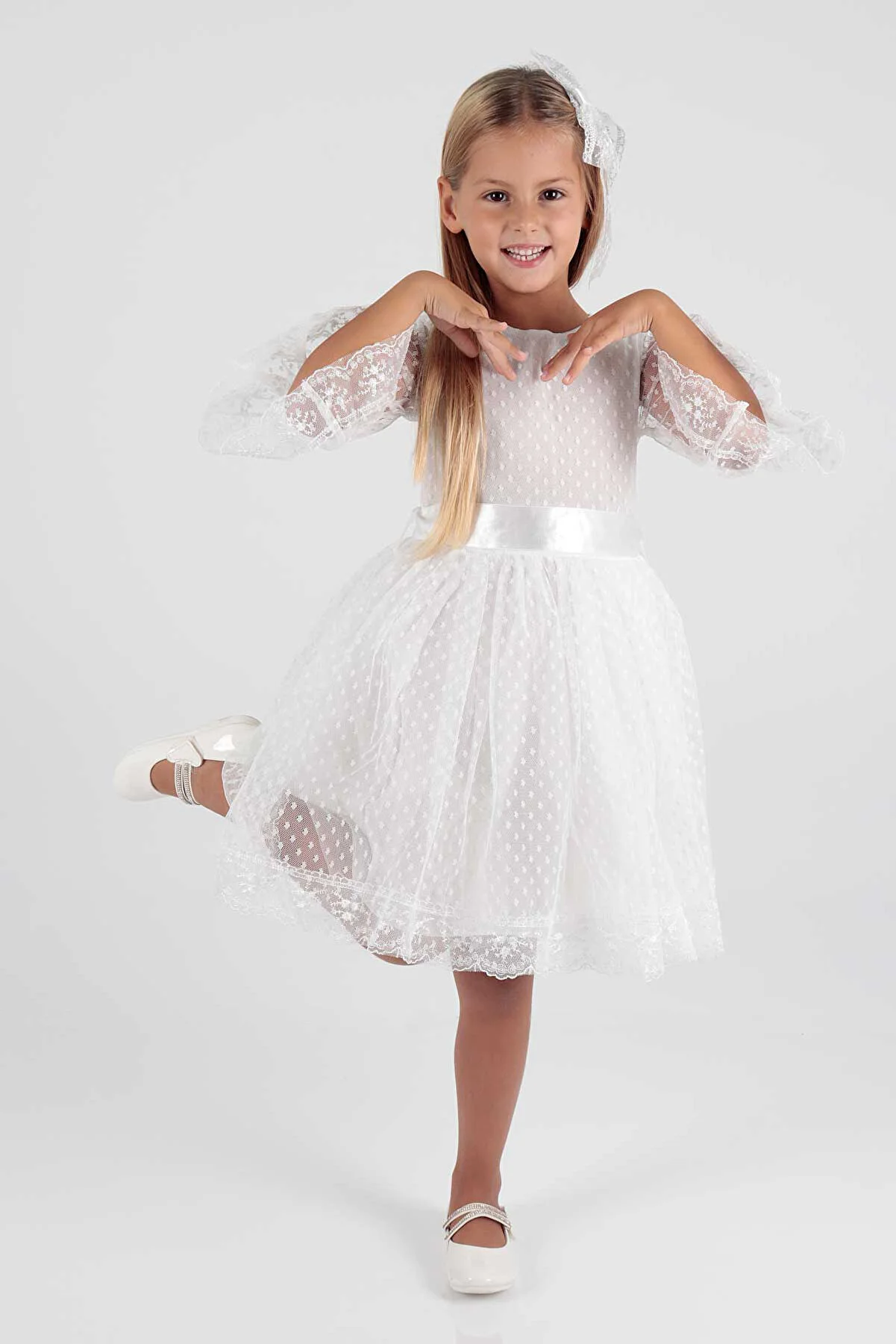 AHENGİM  Trendiges Abendkleid für Mädchen mit Schnalle und Tüllspitze Ak2209