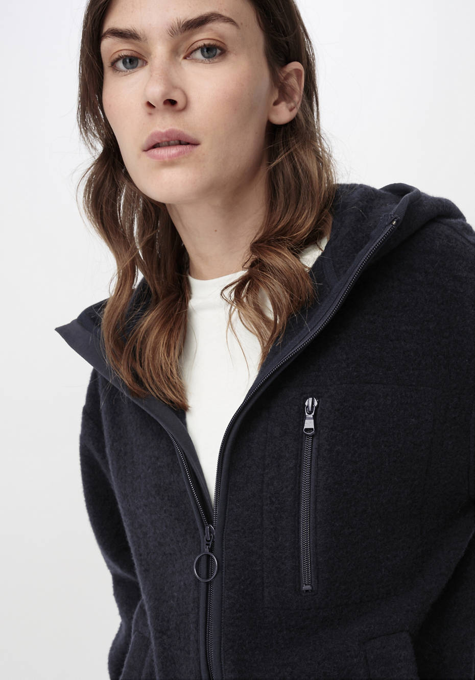 Wollfleece Jacke mit Kapuze aus reiner Bio-Merinowolle