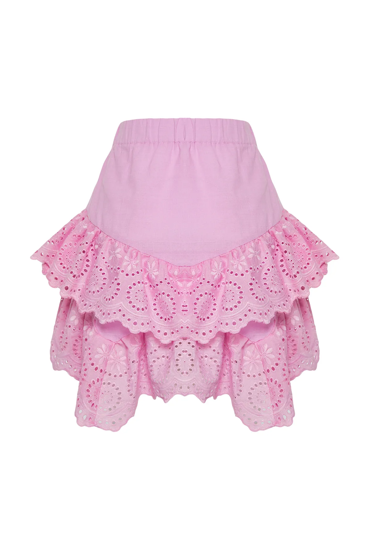 Trendyol Collection  Rosa Mini-Rock aus gewebtem Brode mit Details TBESS24ET00004