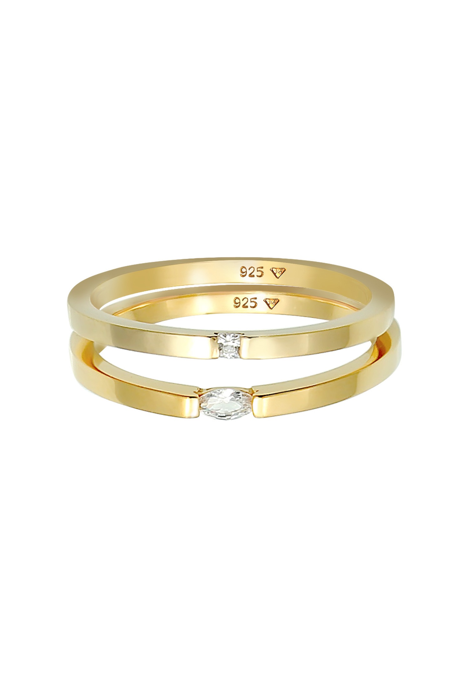 Conjunto de solitario Elli para mujer, talla marquesa baguette con cristales de circonita en plata de ley 925 chapada en oro.