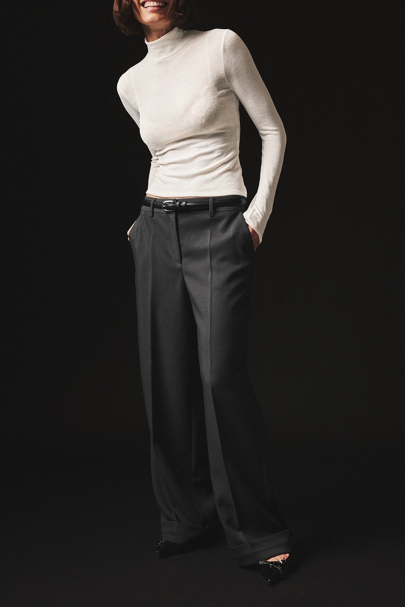 Krempelbare Twill-Anzughose mit mittlerer Taille